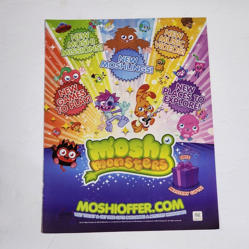 Moshi Monsters Mind Candy Game Print Ad 2012 Colorful Magazine Clipping 8x11